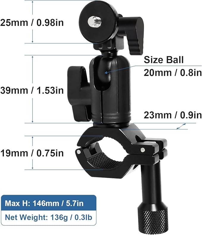 YUSEN Super Clamp Camera Mount with 1/4" Screw Bike/Bicycle/Motorcycle Handlebars Mount Compatible with DSLR Camera/Gopro/LED Lights/Ronin-M/Ronin MX/Freefly MOVI
