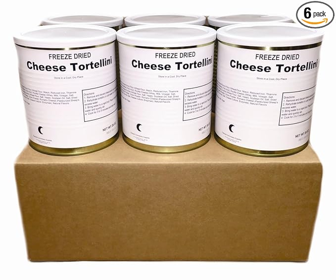 Freeze Dried Cheese Tortellini Can with Delicious Ricotta & Romano Cheeses Emergency Food Supply | Hunting, Survival, Camping, Backpacking Long Term Food Storage (25+ years shelf life) Pack of 6