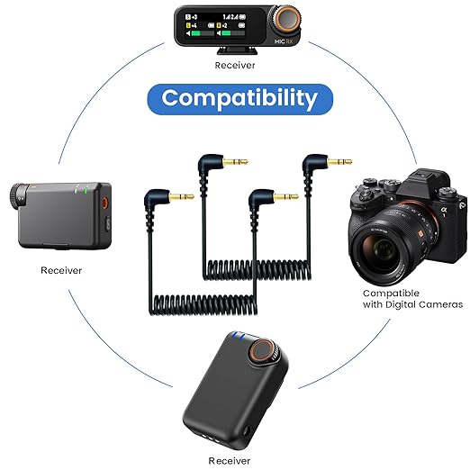 weishan 2-Pack 3.5mm Microphone Cable Compatible with DJI Mic Mini & Hollyland Lark M2S Wireless Microphone Receiver, Coiled Dual 3.5mm TRS Patch Cable Audio Mic Cord for DSLR Cameras