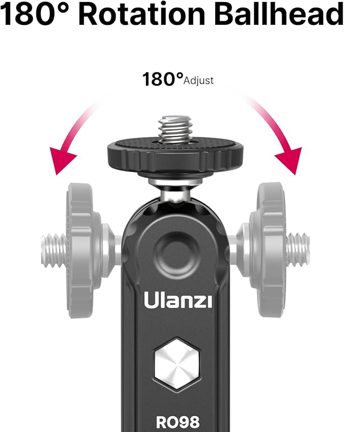 R098 Cold Shoe Monitor Mount, 1/4" Rotatable Dual Ballhead Hot Shoe Mount Microphone Fill Light Camera Monitor Swivel Bracket Compatible with DJI OSMO 360/Pocket 3/Insta 360 x 5/Sony/Canon/Nikon /Fuji