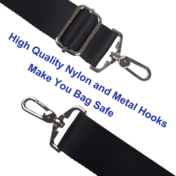 BOMKEE 59" Briefcase Shoulder Strap Universal Replacement Adjustable Bag Straps with Metal Swivel Hooks Bag Strap for Laptop, Camera, Duffle, Sports, Travel, Messenger Bags/Crossbody Bag (Black)