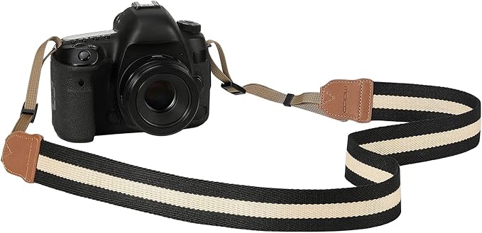 MoKo Camera Strap, Cotton Woven Camera Strap, Adjustable Universal Neck & Shoulder Strap for Video Camcorder, Binoculars, and Nikon/Canon/Sony/Minolta/Panasonic/SLR/DSLR Digital Cameras, Black & Beige