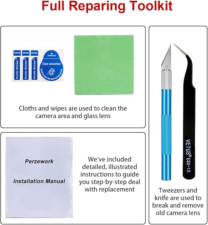 OEM Rear Back Camera Glass Lens Replacement for iPhone 13 and iPhone 13 mini with Pre-Installed Adhesive and Repair Tool Kit