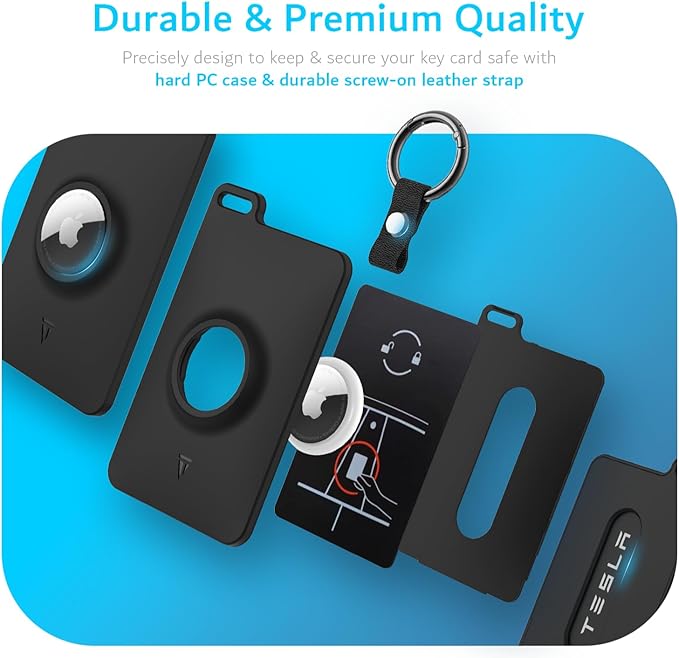 TUDIA Card Holder Case Designed for Tesla Key Card with Airtag Slot - [2 Pack] KeyCard cover for Model 3 Y S X Cybertruck with Carabiner & Scratch-Resistant Protective Card Film