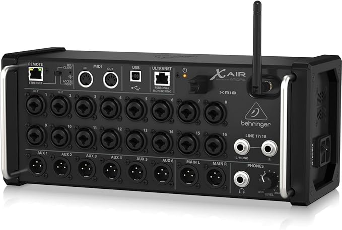 Behringer X AIR XR18 18-Channel, 12-Bus Digital Mixer for iPad/Android Tablets with 16 Programmable Midas Preamps, Integrated Wifi Module and Multi-Channel USB Audio Interface