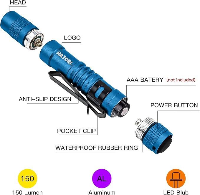 HATORI Led Flashlight Small Super Bright Handheld Flashlights High Lumens Mini Pocket Pen Light for Camping Emergencies Outdoor EDC Tactical Flashlights (1 Pack)