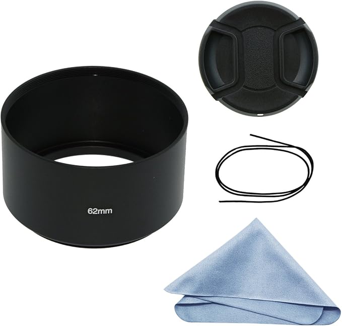 SIOTI 62mm Lens Hood, Oxidation Matte Anti Reflective Treatment, Aluminum Alloy, with 1 * 67mm Lens Cap, Compatible with Sony/Canon/Nikon/Fuji etc >85mm Camera Lens