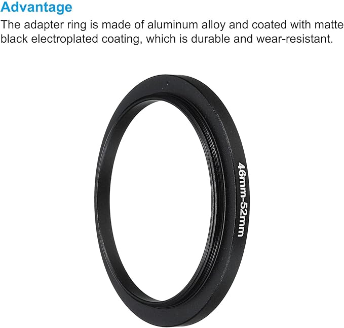 PATIKIL 46mm-52mm Metal Step Up Ring with Cleaning Cloth, 2 Pack Camera Lens Filter Adapter Ring Aluminum Filter Adapter Ring for Camera Lenses Hood, Black
