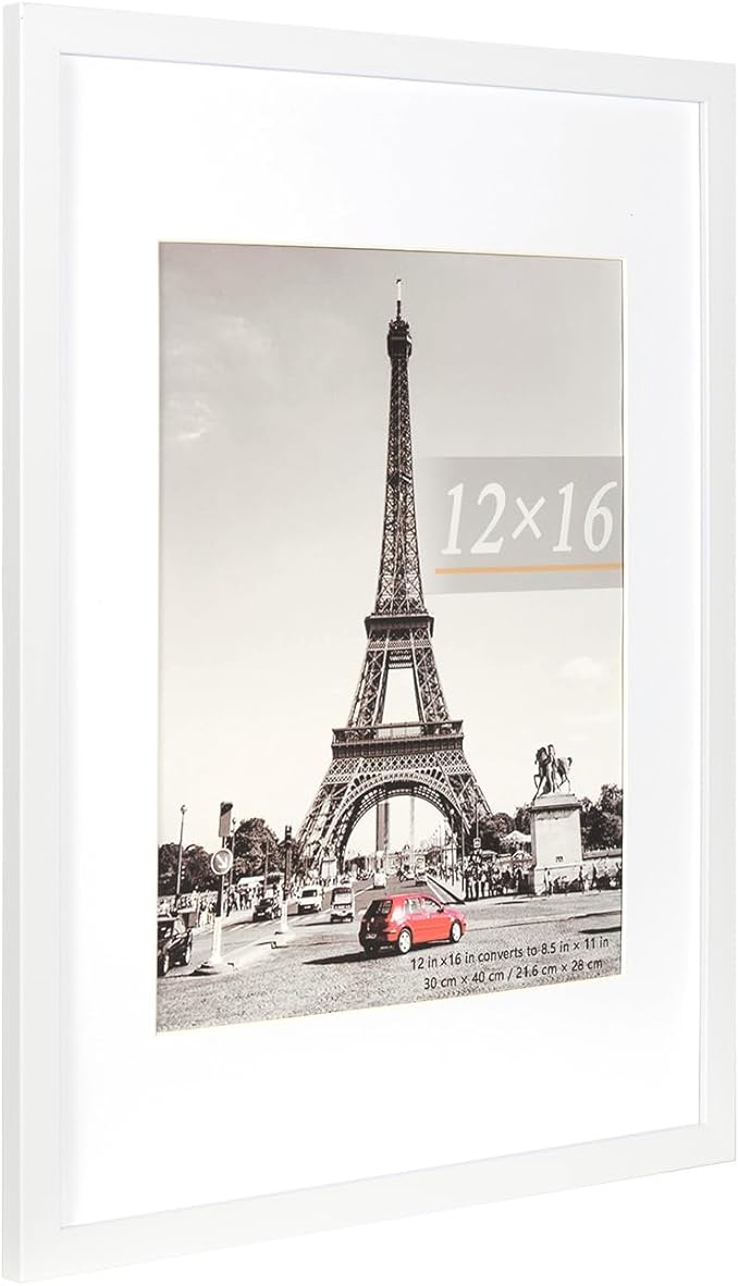 kennethan 12x16 Picture Frame White 3 Pcs in 1 set 12x16 Frame can Display 8.5x11 inch Picture with Mat or 12x16 inch Picture Without Mat on the Wall