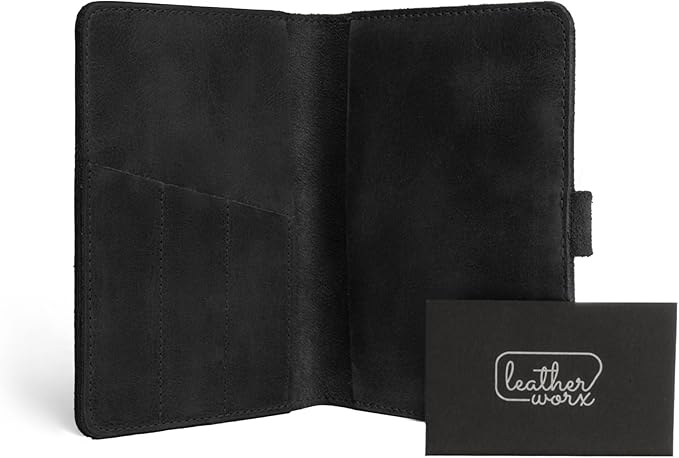 Leather Worx, Rustic Cover for Field Notes (3.5 x 5.5 in. Notebook not Included) with Pen Slots, Protective Storage for Journal, Full Grain Leather, Handmade (Charcoal Black)