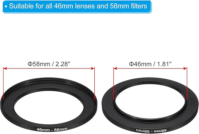 PATIKIL 46mm-58mm Metal Step Up Ring with Cleaning Cloth, 2 Pack Camera Lens Filter Adapter Ring Aluminum Filter Adapter Ring for Camera Lenses Hood, Black