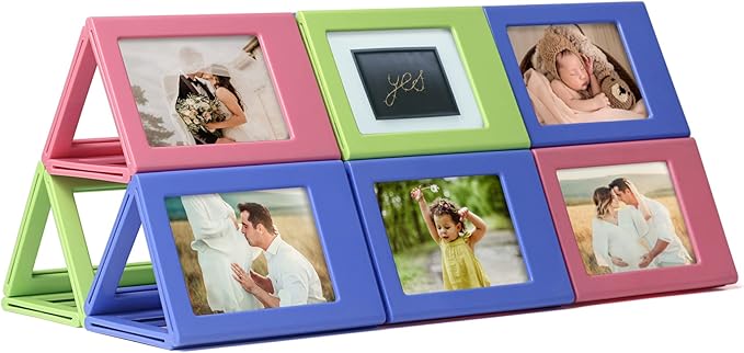 TARASEEL Magnetic Mini Photo Frame with Clear Protective Cover for Polaroid Fujifilm Instax Mini 7s 8 9 11 12 25 50s 70 90 EVO, NONS SL42 SL645 for Office Cabinet Fridge, Pack of 12. (12 Colors)