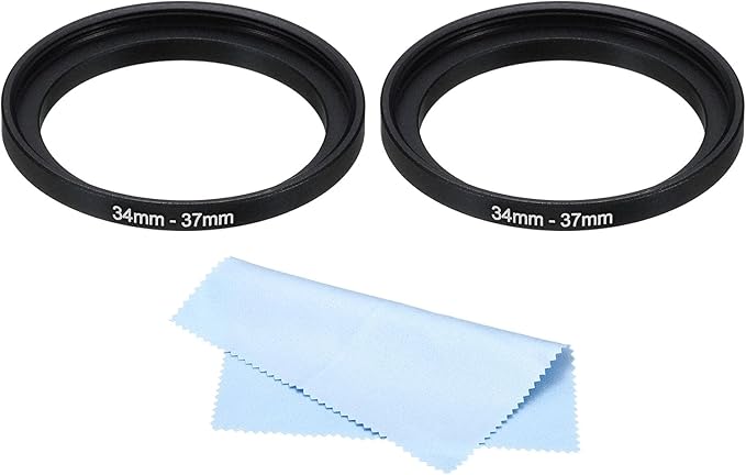 PATIKIL 34mm-37mm Metal Step Up Ring with Cleaning Cloth, 2 Pack Camera Lens Filter Adapter Ring Aluminum Filter Adapter Ring for Camera Lenses Hood, Black