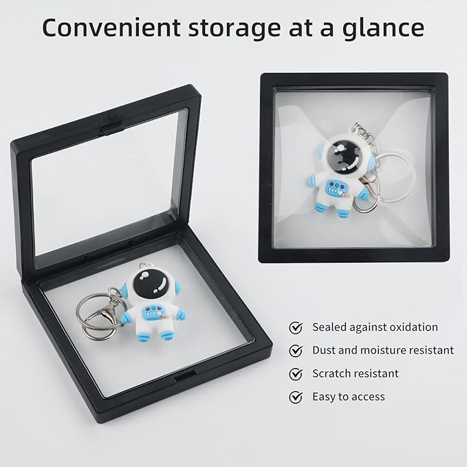 20 Pcs Black 3D Floating Display Case 4.3 x 4.3 x 0.8 inch, Nail Display Cases, Challenge Coin Display,Jewelry Storage Box, Floating Display Holder Stands for Antique Challenge Coins, Medallion