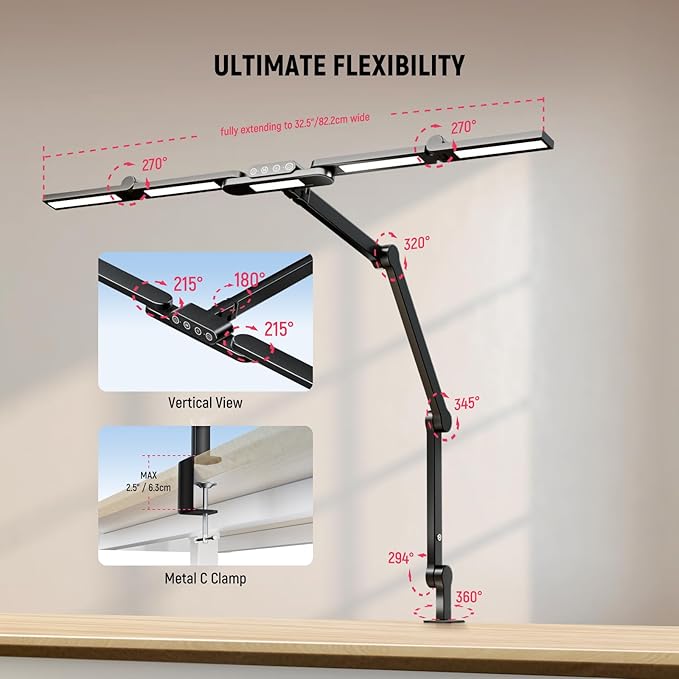 NEEWER Basics 32.5" Clip On Desktop LED Light for Home Office, 23W LED Architect Clamp Lamp with 5 Light Bars, Dimmable Lighting for Computer Drafting Table Desk Video Conference Atmosphere, DL01