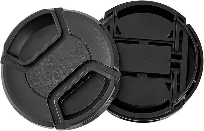 2 Pack 55mm Center Pinch Front Lens Cap, Extra Strong Springs, Camera Lens Cover, Made from 100% Recycled Plastic - Compatible with Nikon, Canon, Sony & Other DSLR Cameras (55mm)