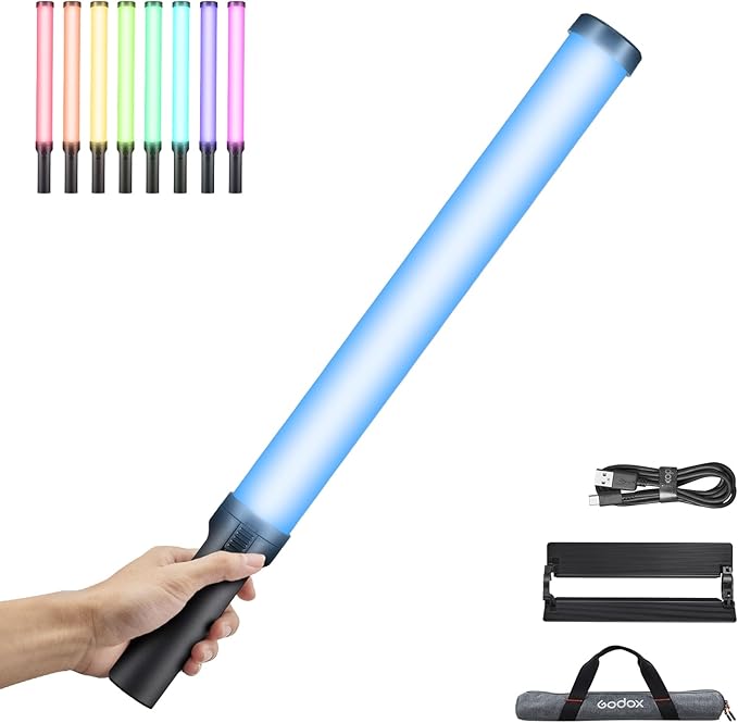 Godox LC500R Mini RGB LED Video Light Stick Lighting, 2500K-8500K Adjustable, CRI 95 TLCI 96 Accurate Color, 360° Full-Color LED Light, 15 FX Lighting Effects, 0-100% Dimmable Support APP Control