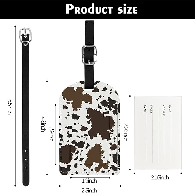 2 Pack Luggage Tag Suitcase Tags PU Leather Identifiers Privacy Cover Luggage Tags Aesthetic Cute Travel Bag Labels for Women Girls Men-Cowhide