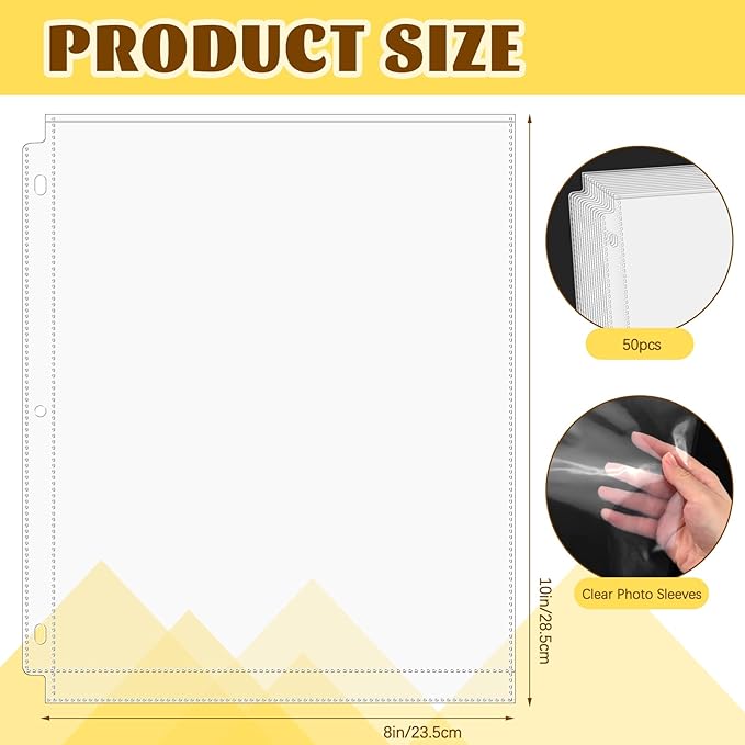 VOKOY 50 Pack 8" x 10" Clear Photo Sleeves for 3 Ring Binder, Double Sided 1-Pocket Sheet Protectors Archival Photo Album Refill Pages Storage Pockets Organizer, 100 Pockets