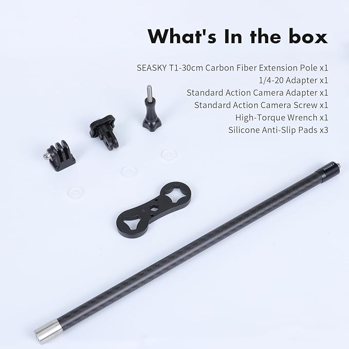 SEASKY T1 30cm Carbon Fiber Extension Rod Kit with 1/4 Adapter Sports Camera Third Person View Video Accessory for Insta360 X5 X4 X3 X2 X RS for GoPro Max 2 for DJI OSMO 360 Panoramic Camera