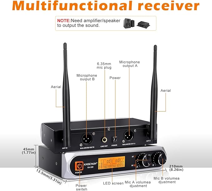 Wireless Microphone System, Dual UHF Handheld Microphones, 200ft Long Range, Plug & Play, Cordless Microphone for Singing, Karaoke, DJ, Church, Wedding, Home KTV (KA-328)