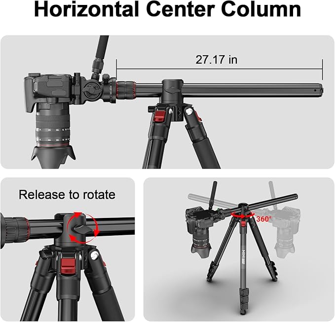 COMAN 72" Overhead Camera Tripod, Horizontal Video Tripod with Fluid Head QR Plate, Detachable Monopod, for DSLR Camera and Phone Camcorder Spotting Scope