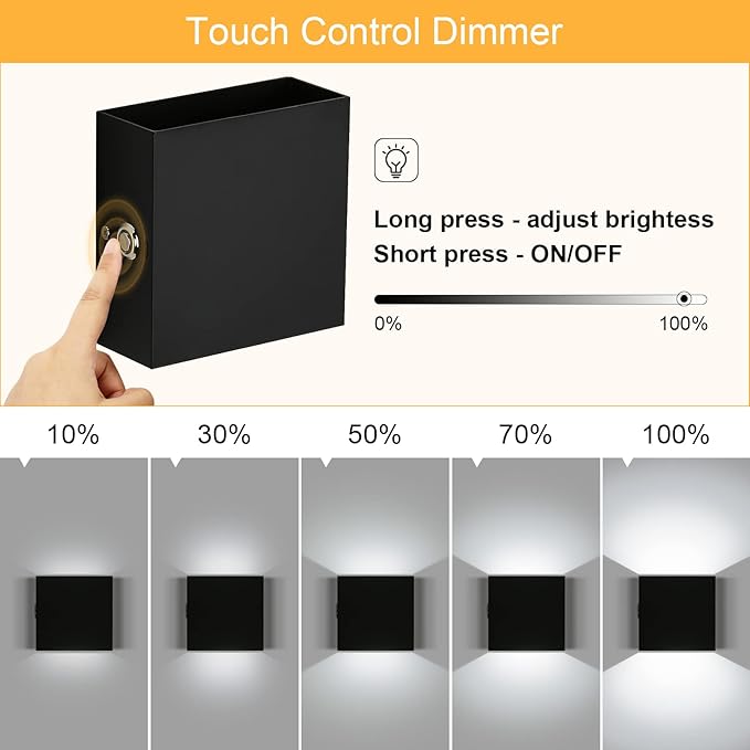 Indoor Wall Sconces Battery Operated Set of 2, Rechargeable Wall Lights Black Touch Control, Modern Up Down Wall Mount Light for Hallway, Cool White, LG9939112