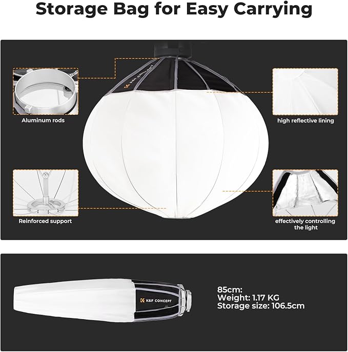 K&F CONCEPT 33.5"/85cm Softbox Lantern Soft Light Modifier, Quick Release Light Diffuser Softbox, Compatible with Bowens Mount, with Carrying Bag, for Photography Studio Speedlite Flash and Monolight