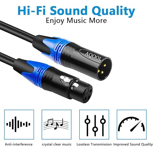XLR Cables 10 Foot, XLR Microphone Cable Male to Female, Gold-Plated 3-Pin Oxygen-Free Copper Balanced Mic Cord for Recording Studio Speaker, Mixer-4 Pack