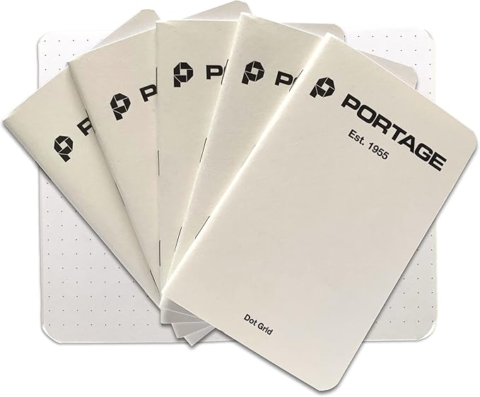 Portage Small Dot Grid Notebook- Notepad for Field Notes, White Dot Grid Small Sketch Book, Pocket Notebook Journal for Taking Notes in the Field – 3.5 x 5.5 Inches, 64 Pages, (Pack of 6)