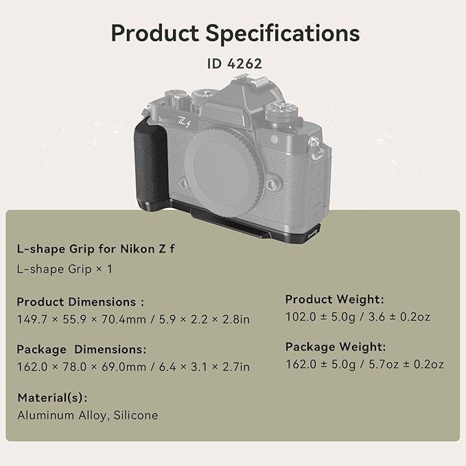 SmallRig Z f Handgrip L-Shape Grip for Nikon with Ergonomic Silicone Grip, Built-in Quick-Release Plate for Arca for Quickly Switch on Gimbal/Tripods/Handheld Shooting - 4262