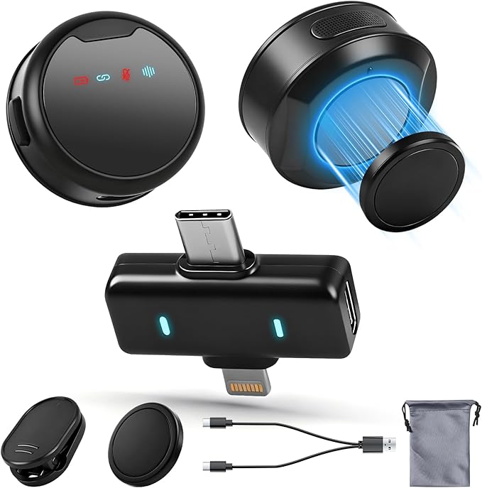 Wireless Lavalier Microphones for iPhone/Android/iPad, Mini Microphones with Noise Reduction, 2.4GHz, Magnetic Clip, Lapel Mics Wireless for Video Recording, Streaming, Vlogging, YouTube Tiktok, 131FT