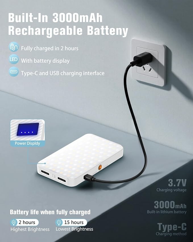 168 LED Portable Selfie Light Video Conference Light with Front & Back Clip, Rechargeable 3 Light Modes for Phone, iPhone, Android, iPad, Camera, Laptop, Makeup, Tiktok, Vlog(White)