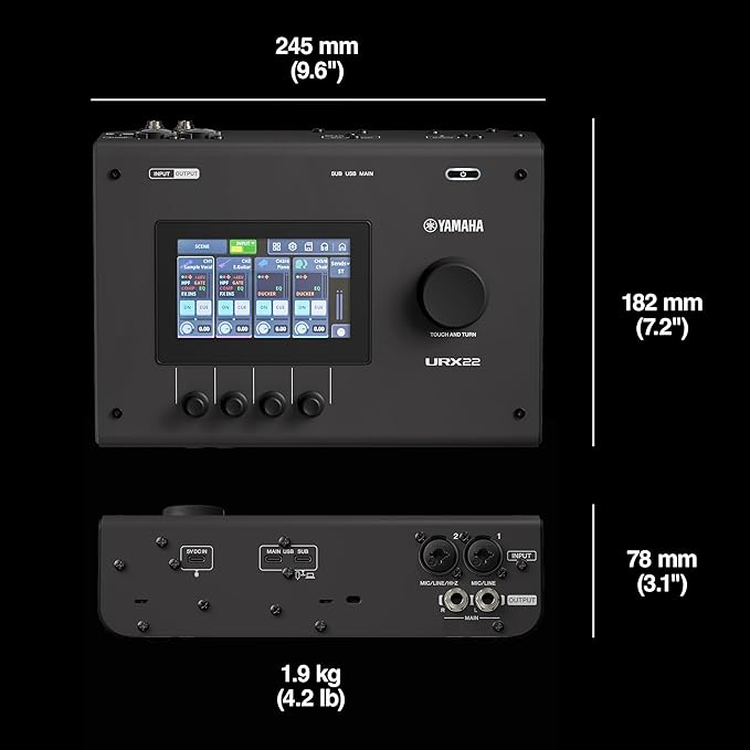 Yamaha URX22 4-In / 2-Out Dual USB-C Audio Interface With Touchscreen, Includes Cubase Al, WaveLab Cast, Basic FX Suite, and Steinberg Plus Software Bundle, Black URX22 B