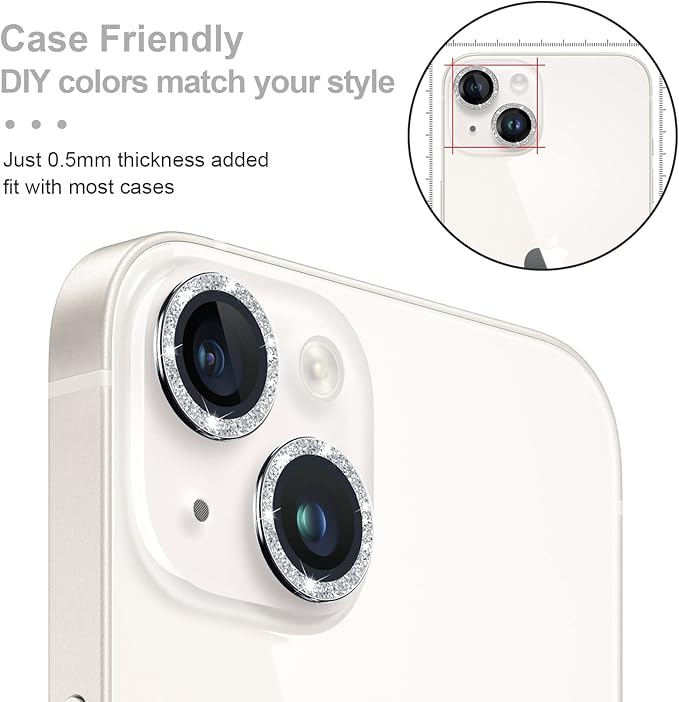 Jeluse 2X2 Pack Camera Lens Protector for iphone 14 Plus for iphone 14, 9H Tempered Glass Screen Protector Cover [Alignment Kit Eazy installation] Metal Individual Ring