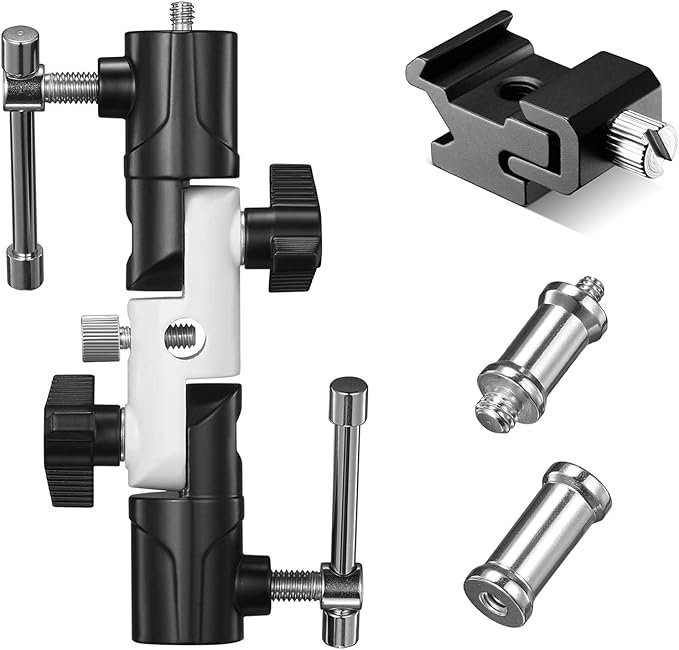 SUPON Flash Bracket U-Shape,180° Adjustable Swivel Umbrella Softbox Holder with 1/4" to 3/8" Screw &Nut Adapter and Cold Shoe Mount for DSLR Cameras,Speedlites,Tripod,Light Stand,Studio,LED Light