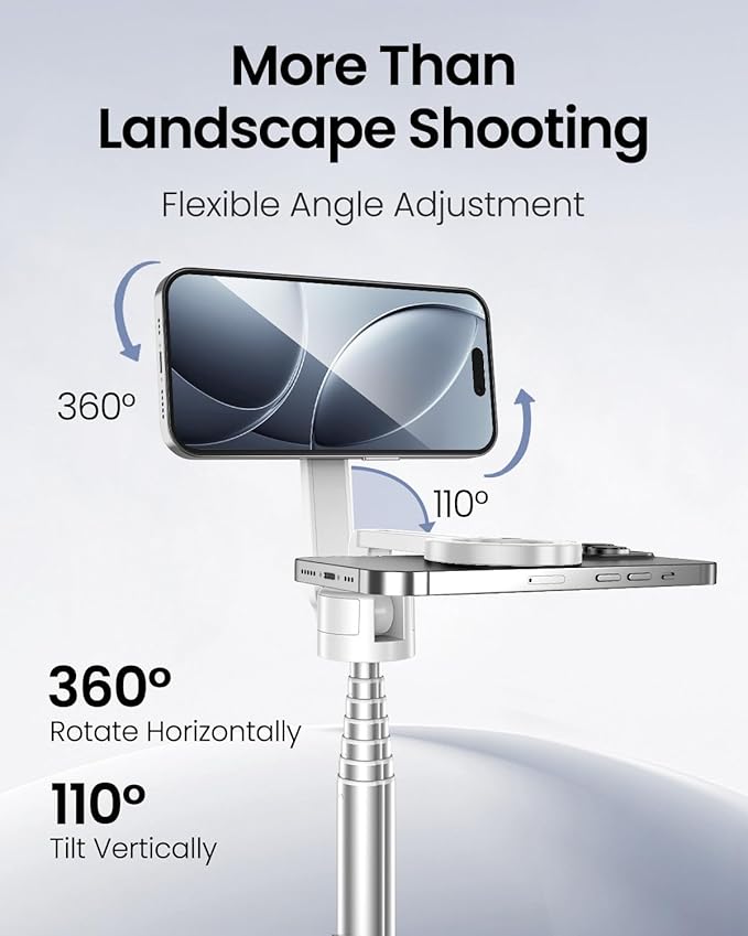 UBeesize 70" Auto-Open Magnetic Tripod for iPhone, MagSafe Selfie Stick with Remote, Portable Phone Stand for Recording, Travel and Vlogging, Compatible with iPhone/Android (White)