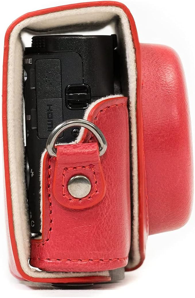 MegaGear MG1139 Ever Ready Leather Camera Case Compatible with Sony Cyber-Shot DSC-RX100 VI, DSC-RX100 V, DSC-RX100 IV, DSC-RX100 III - Red