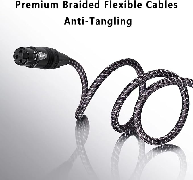 50ft XLR Cables Braided 50 ft 2 Pack - Anti-Tangling Premium XLR Patch Cables Male to Female 3 Pin