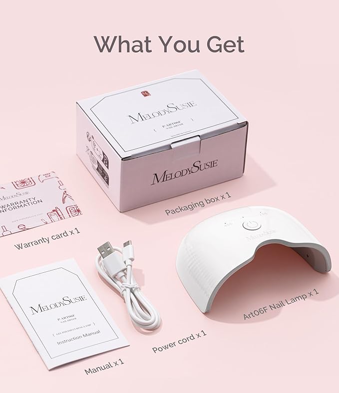 MelodySusie Mini LED UV Nail Lamp with Lightweight Design, P-ART06F Nail Dryer with Simple Button Control Cures All Soft Gels at Home, Especially Half-Cured Gel, Base Coat & Top Coat White
