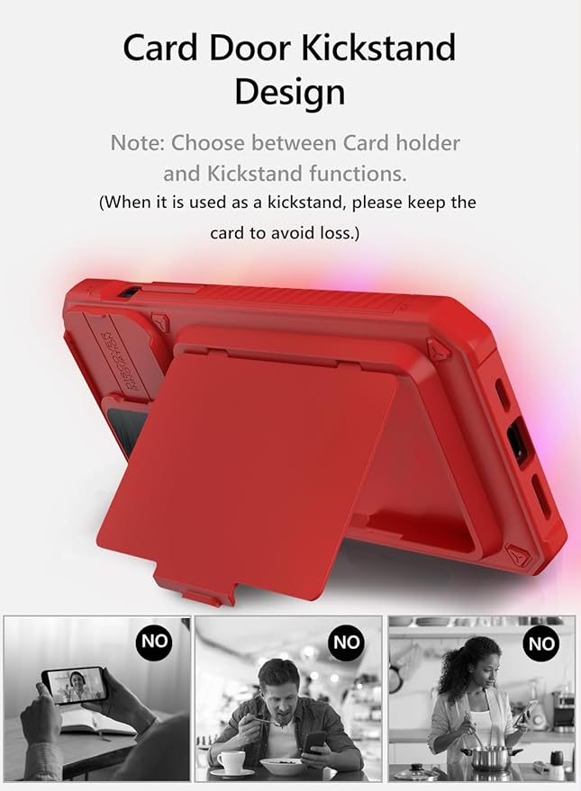 Vihibii for iPhone 15 Pro Max Wallet Case with Card Holder (4 Cards) & Slide Lens Protective Cover & Kickstand & Raised Edges Protect Screen, Shockproof Rugged Case for iPhone 15 Pro Max 6.7", Red