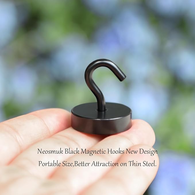 Neosmuk Magnetic Hooks, Cruise Ship Essentials, 80lb+ Heavy Duty Magnetic Hooks for Cruise Cabins, Refrigerator, Grill, Hanging, and Travel | Extra Strong Must-Haves Magnet Hook,Black, 5 Pack