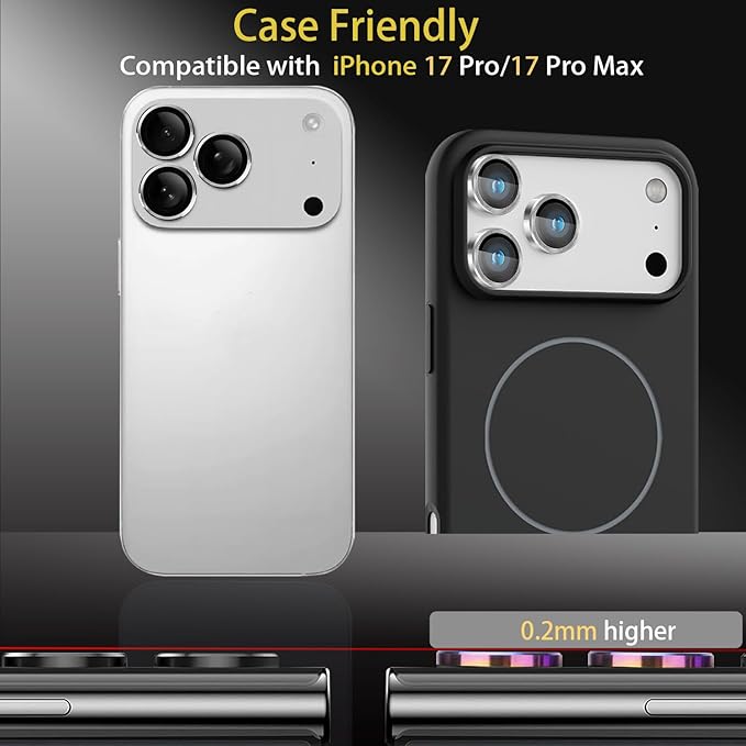 Camera Lens Protector for iPhone 17 Pro/17 Pro Max, Aluminum Alloy Tempered Glass Lens Protector with Installation Frame Fits for iPhone 17 Pro/17 Pro Max (Silver)