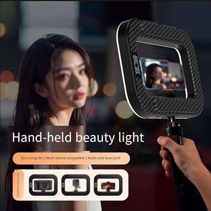 Smartphone Video Rig with Light, Handheld Ring Selfie Light Kit, Rechargeable Portable LED Mobile Video Stabilizer Lamp for Camera Video Recording