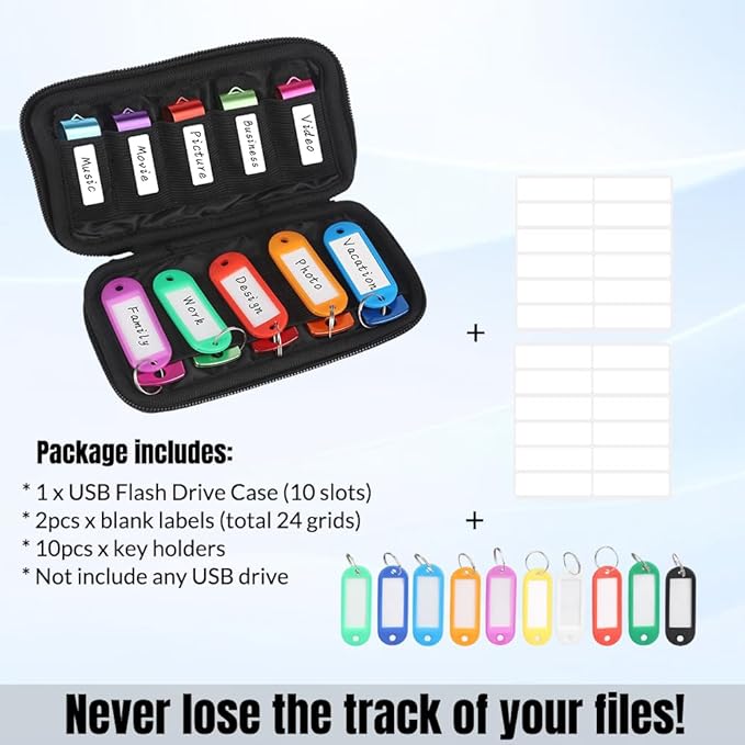 vellgo USB Flash Drive Case Soft Material Thumb Drive Holder case, USB Drive Holder Organizer, Portable Electronic Accessories Bag for USB Memory Stick with 10 Slots