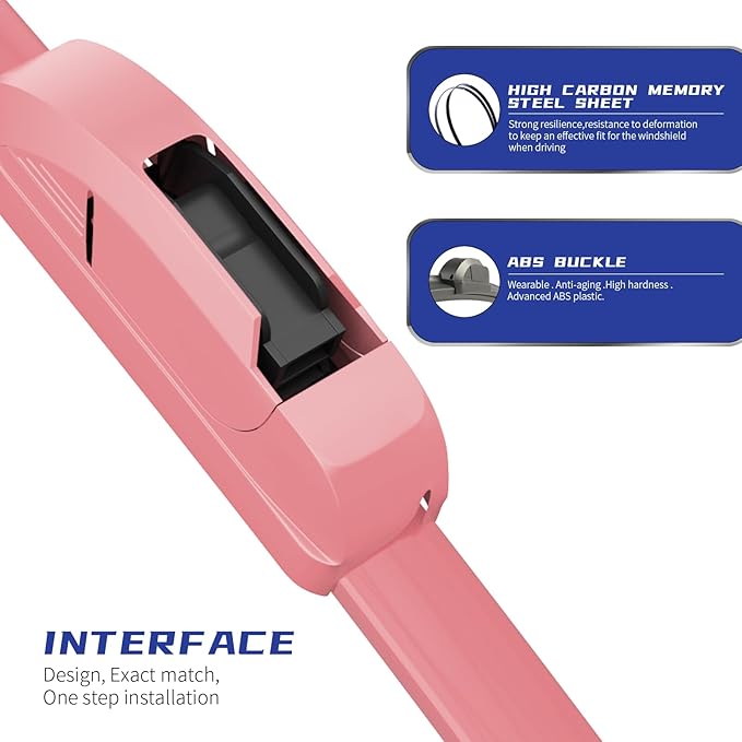 OEM QUALITY 22" + 22" Premium All-Seasons Durable Stable And Quiet Sakura Pink Windshield Wiper Blades (Set of 2)