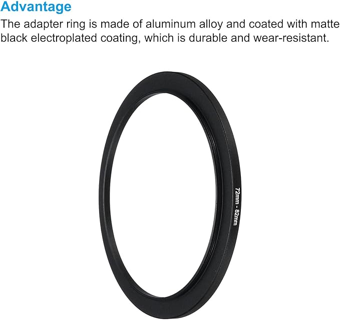 PATIKIL 72mm-82mm Metal Step Up Ring with Cleaning Cloth, 2 Pack Camera Lens Filter Adapter Ring Aluminum Filter Adapter Ring for Camera Lenses Hood, Black