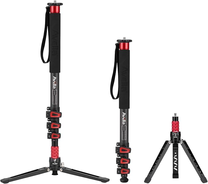Avella C324D Carbon Fiber Monopod — 67" Telescopic Video Monopod for DSLR & Mirrorless Cameras