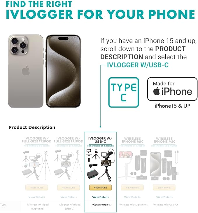 Movo iVlogger Vlogging Kit for iPhone - Lightning Compatible YouTube Starter Kit for Content Creators - Accessories: Phone Tripod, Phone Mount, LED Light and Shotgun Microphone