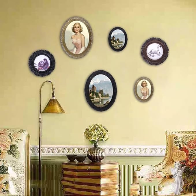 Vintage Oval Picture Frame,Classic Ornamental Photo Frame Antique Frame with Intricate Carvings,Tabletop Display and Wall Mount,Real Glass Front,Old-Fashion (Black, 2.5x3.5)